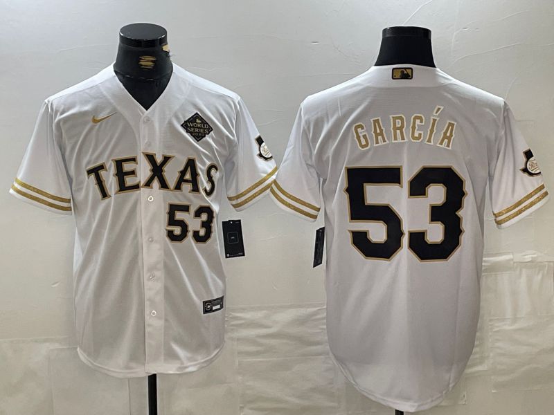 Men Texas Rangers #53 Garcia White gold Fashion Eition Nike 2024 MLB Jersey style 1